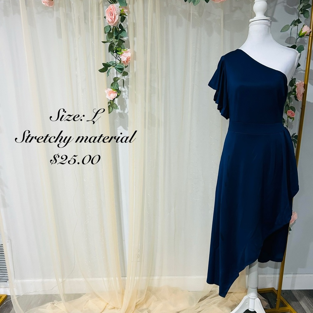 Elegant One-Shoulder Navy Dress
